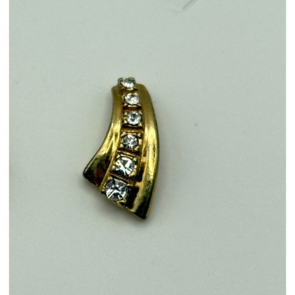Gold Tone Rhinestone Stud Earrings With Curved Design Elegant Fashion Jewelry - Picture 5 of 6